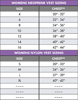 Womens Life Vest Size Chart